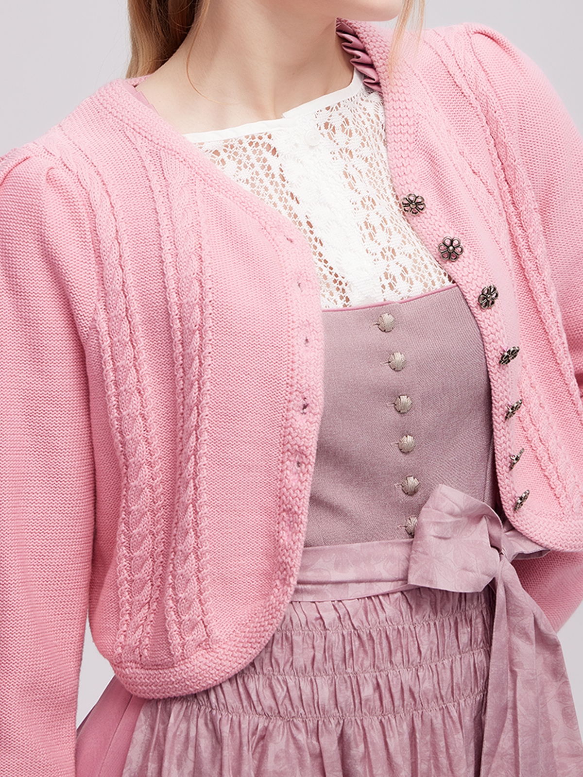 Dirndl samt blau mit rosa Blumenmuster