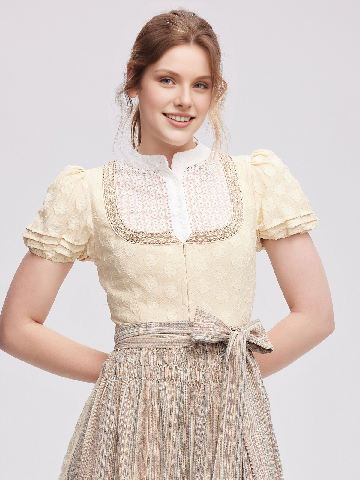 Elegantes Langarm Bluse Dirndl in Gelb